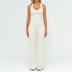 Womens Yoga Set V-neck Sleeveless Tops And Slim Straight Pants Summer Gym Sports Clothing