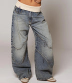 Loose-fitting Straight-leg Jeans With Pockets Fashion Casual Trousers Street-style Pants Women's Clothing