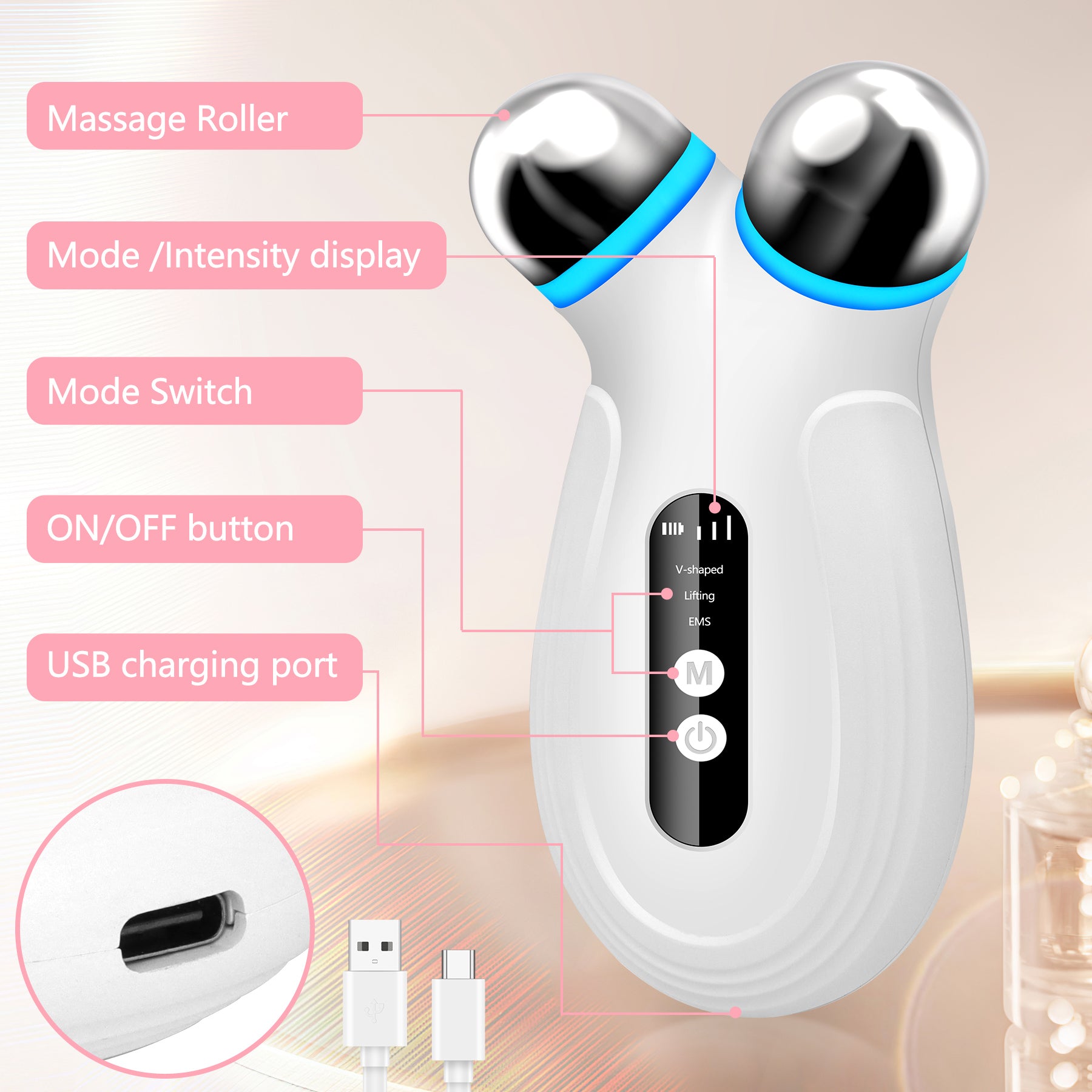 LiftGlow Microcurrent Facial Toning Device – White