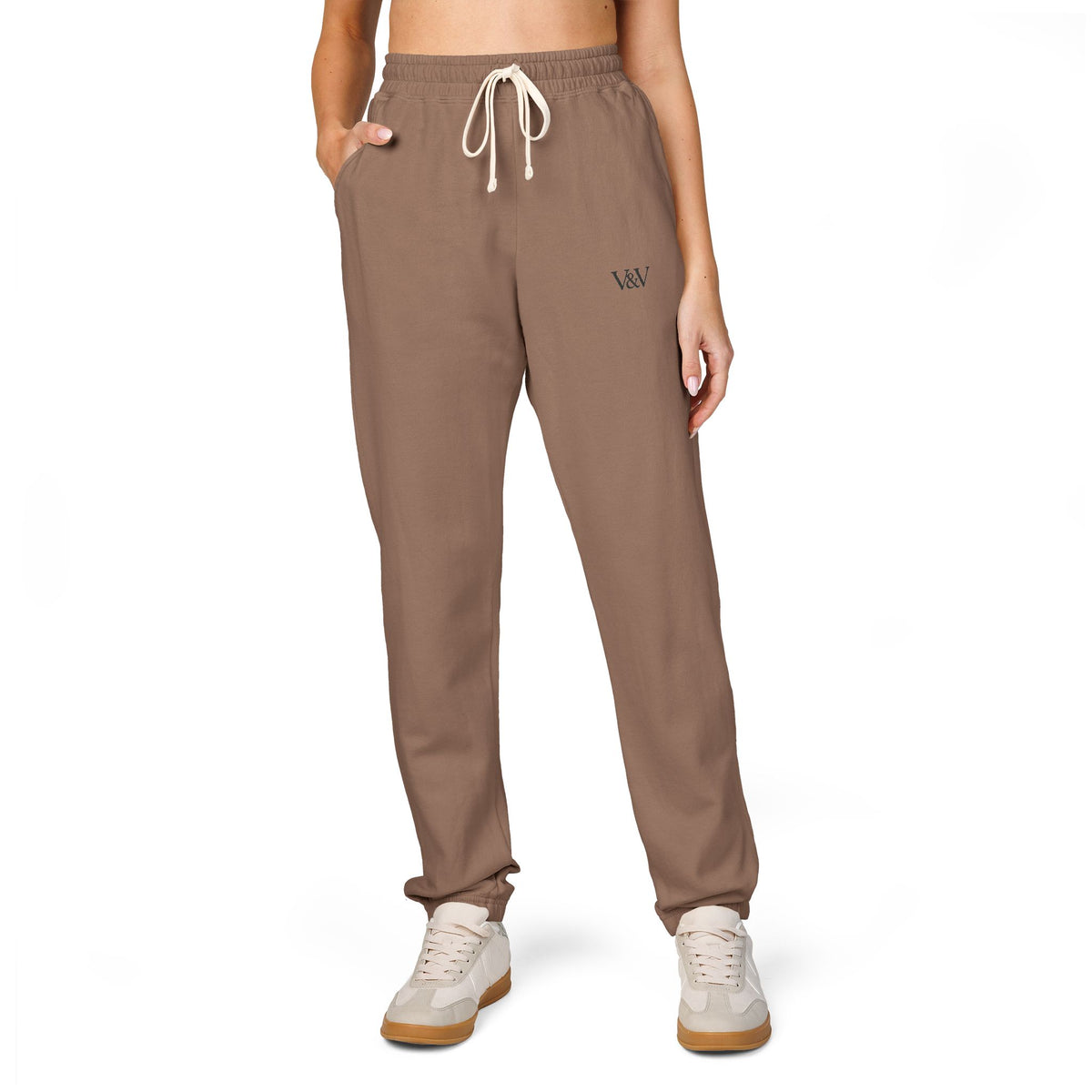 Embroidered Minimal Logo Sweatpants — Garment-Dyed Fleece Joggers
