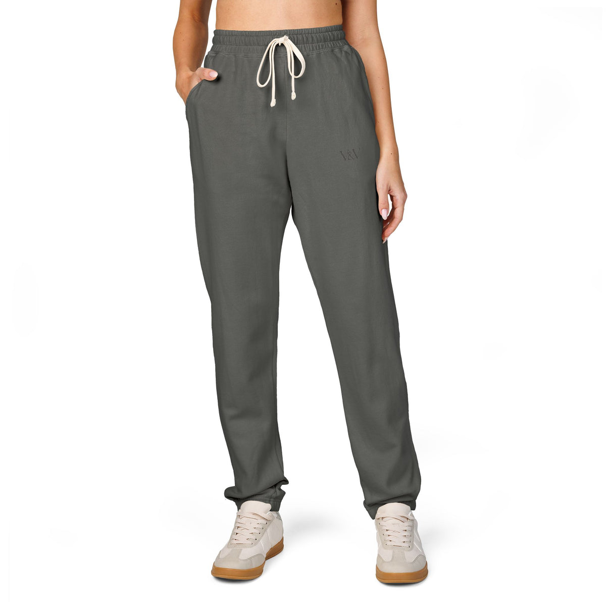 Embroidered Minimal Logo Sweatpants — Garment-Dyed Fleece Joggers