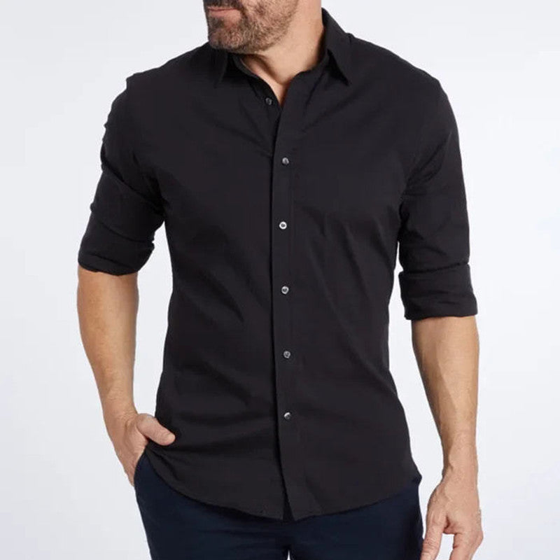 Men’s Long Sleeve Zipper & Button Lapel Shirt – Slim Fit Fashion Top