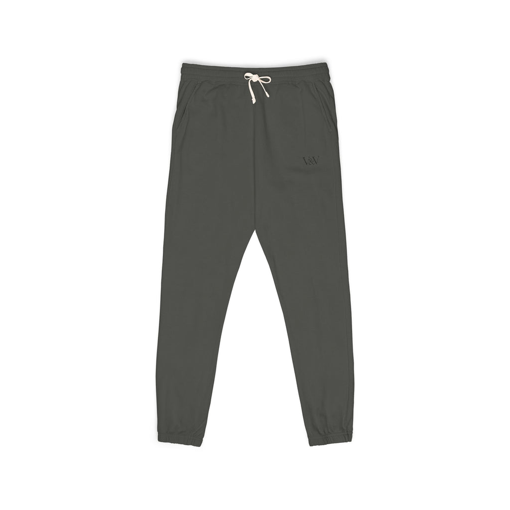 Embroidered Minimal Logo Sweatpants — Garment-Dyed Fleece Joggers