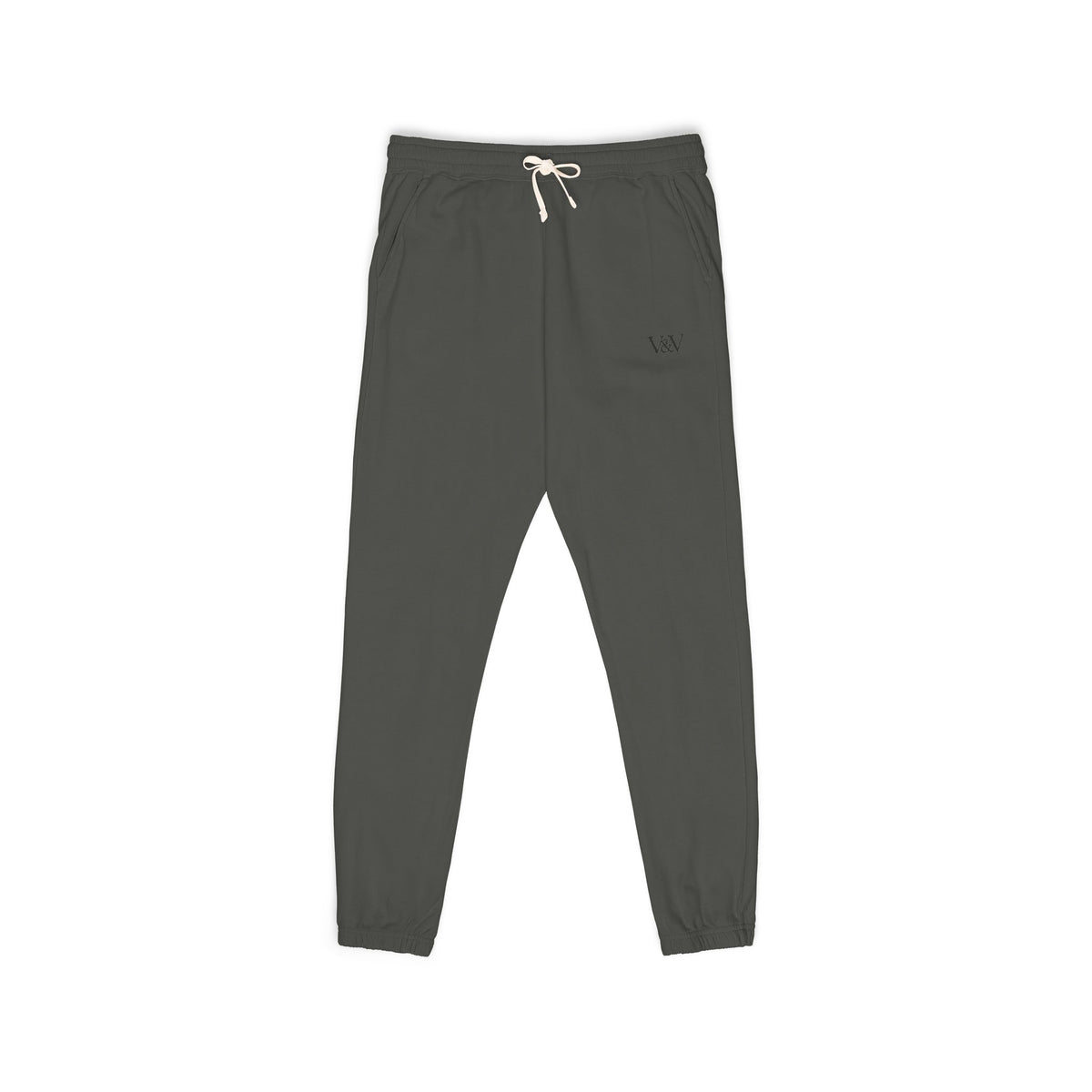 Embroidered Minimal Logo Sweatpants — Garment-Dyed Fleece Joggers