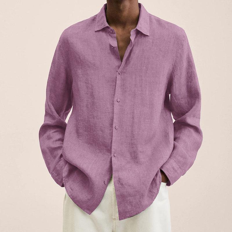 Men’s Long Sleeve Lapel Shirt – Loose Button Cardigan Top