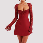 Y2K  Lace Long Sleeve Dress Fashion Sexy Corset Backless Lace Up Short Dresses Womens Clothing