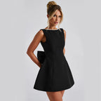 Fashion Big-Bowed Pearls Backless Dress Summer Slim Sleeveless A-line Dresses For Party Evening Women's Clothing