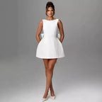 Fashion Big-Bowed Pearls Backless Dress Summer Slim Sleeveless A-line Dresses For Party Evening Women's Clothing