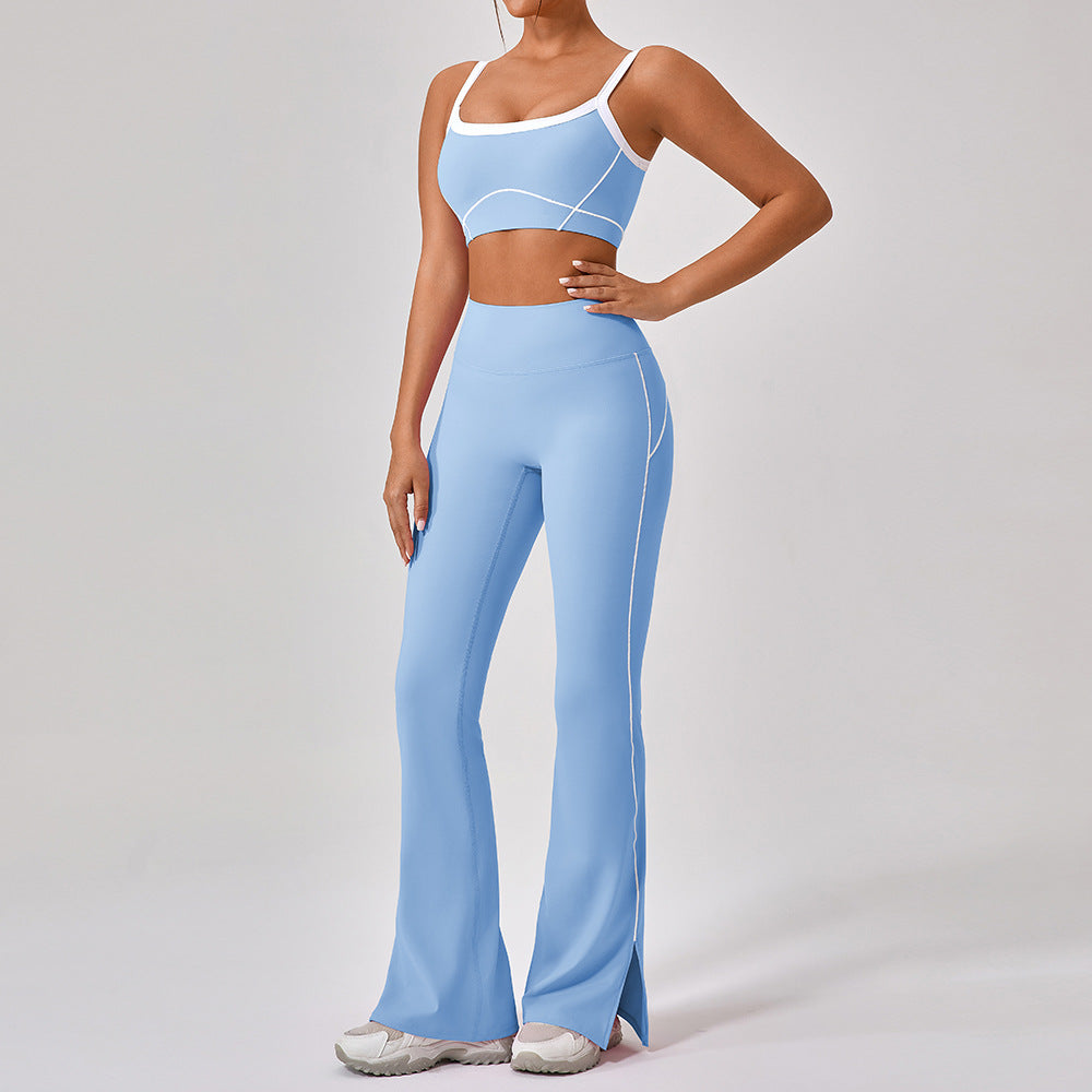 Outdoor Sports Yoga Suits Women's Spaghetti Strap Contrast Color Fitness Set Outfits