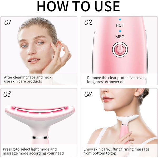 Pink Facial & Neck Massager with Heating and 3 Modes