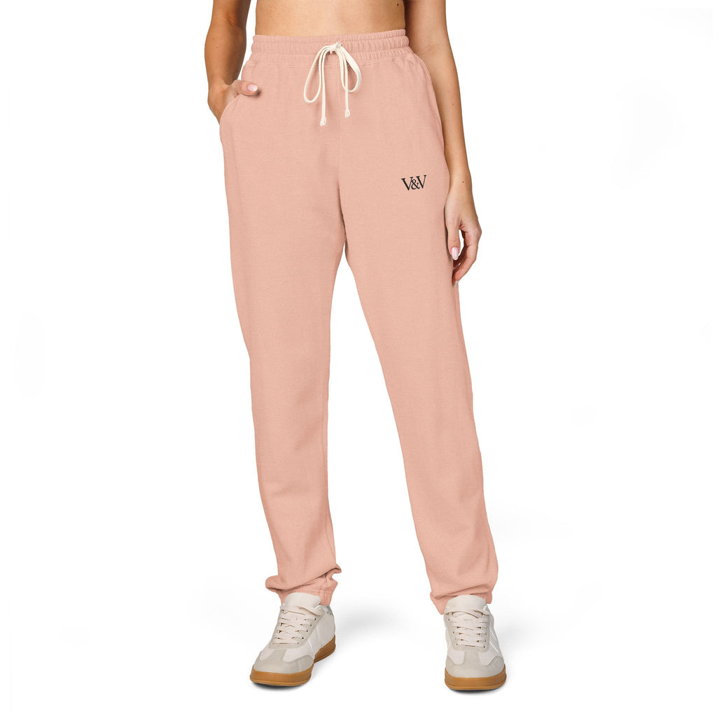 Embroidered Minimal Logo Sweatpants — Garment-Dyed Fleece Joggers