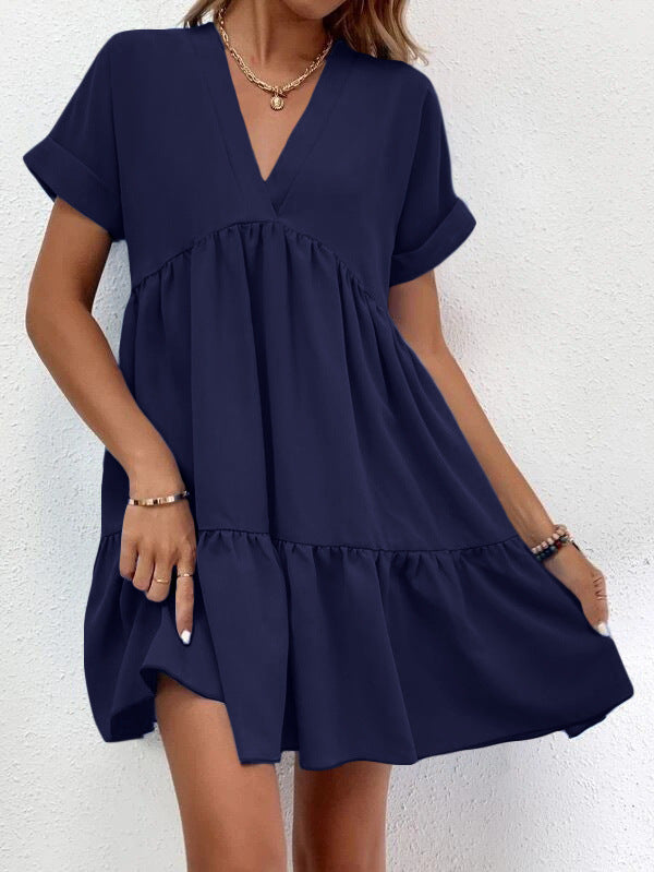 Women’s Summer V-Neck Ruffle Dress – Casual Holiday & Beach Wear