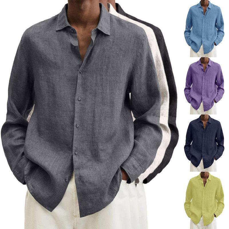 Men’s Long Sleeve Lapel Shirt – Loose Button Cardigan Top