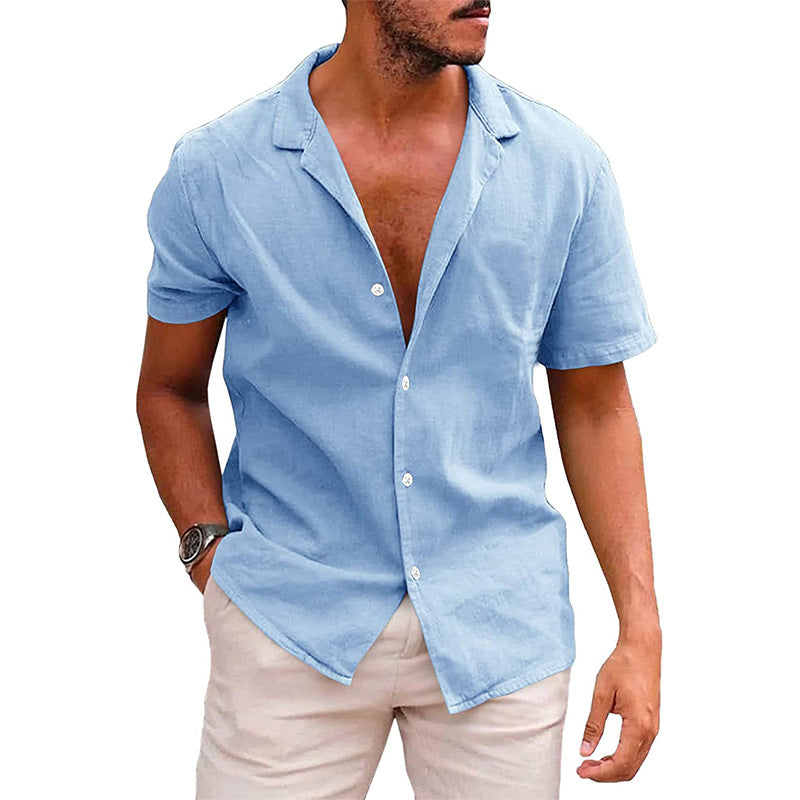 Men’s Casual Short-Sleeve Button-Down Beach Shirt