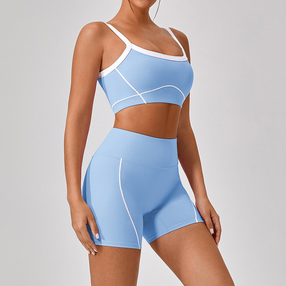 Outdoor Sports Yoga Suits Women's Spaghetti Strap Contrast Color Fitness Set Outfits