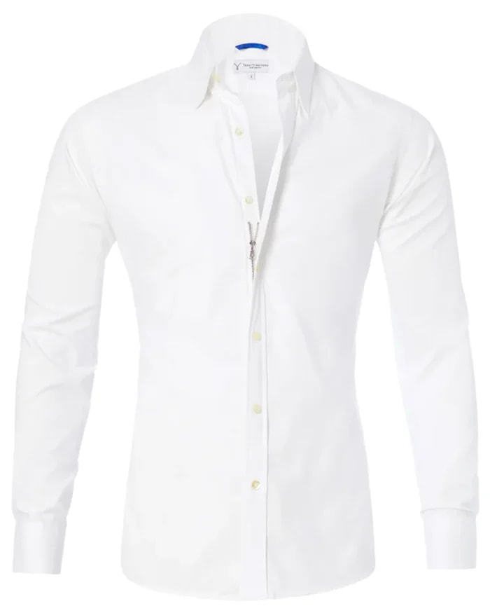 Men’s Long Sleeve Zipper & Button Lapel Shirt – Slim Fit Fashion Top
