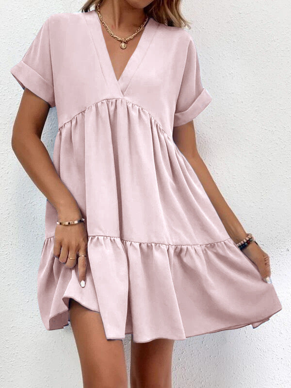 Women’s Summer V-Neck Ruffle Dress – Casual Holiday & Beach Wear