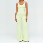 Womens Yoga Set V-neck Sleeveless Tops And Slim Straight Pants Summer Gym Sports Clothing