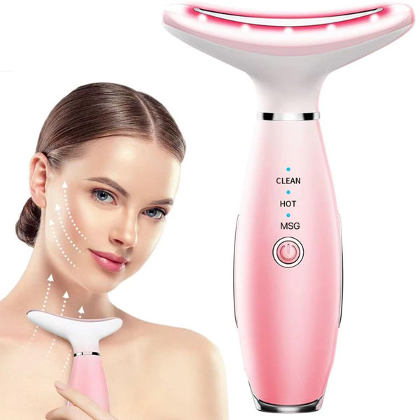 Pink Facial & Neck Massager with Heating and 3 Modes