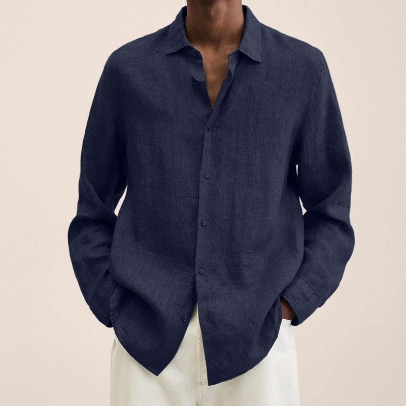 Men’s Long Sleeve Lapel Shirt – Loose Button Cardigan Top