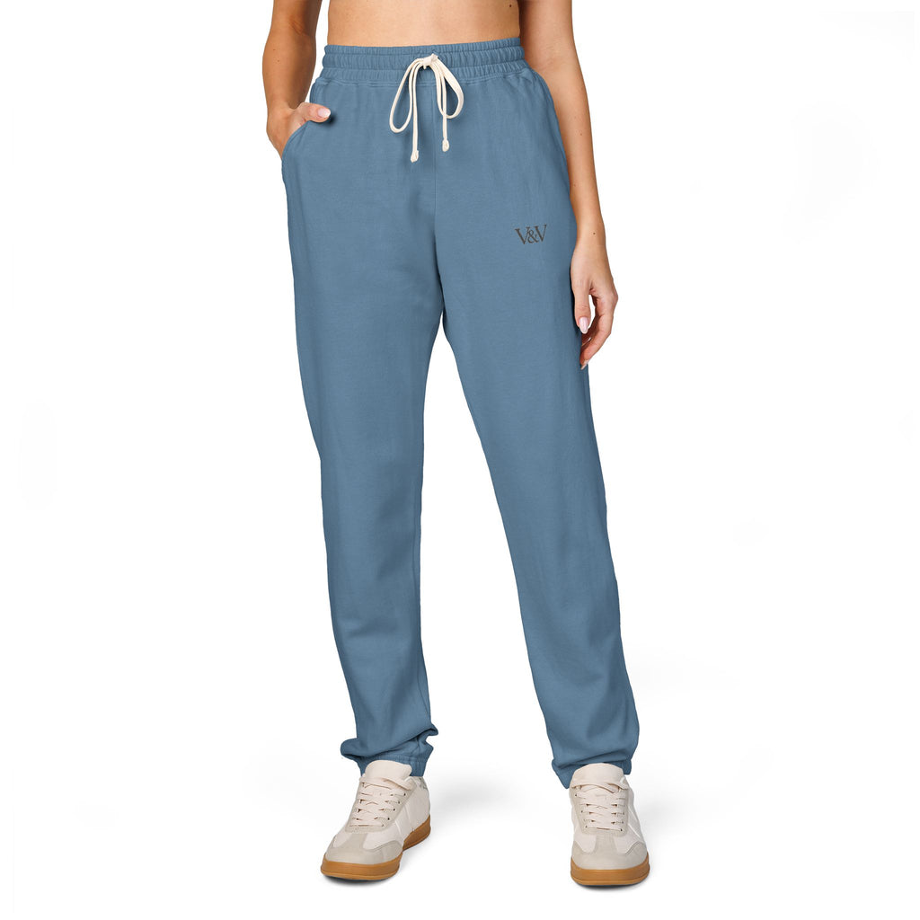 Embroidered Minimal Logo Sweatpants — Garment-Dyed Fleece Joggers