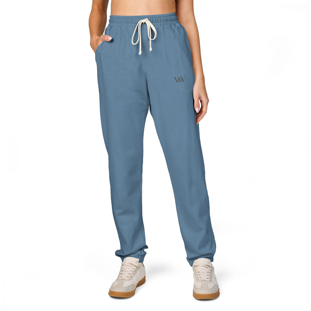 Embroidered Minimal Logo Sweatpants — Garment-Dyed Fleece Joggers