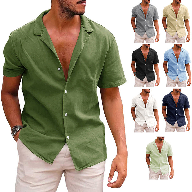 Men’s Casual Short-Sleeve Button-Down Beach Shirt