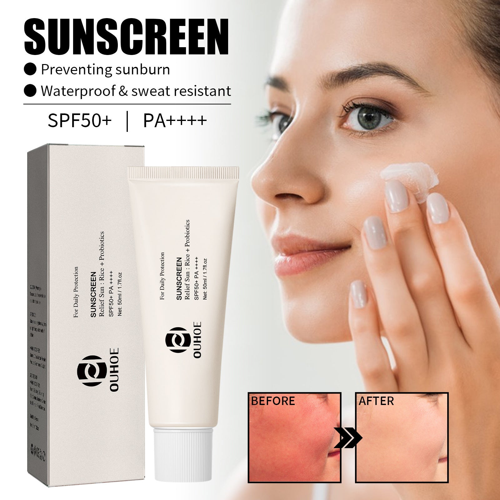 OUHOE Rice Probiotic UV Protection & Moisturizing Face Cream
