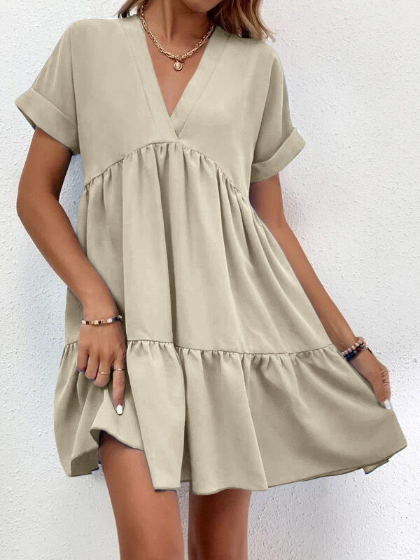 Women’s Summer V-Neck Ruffle Dress – Casual Holiday & Beach Wear
