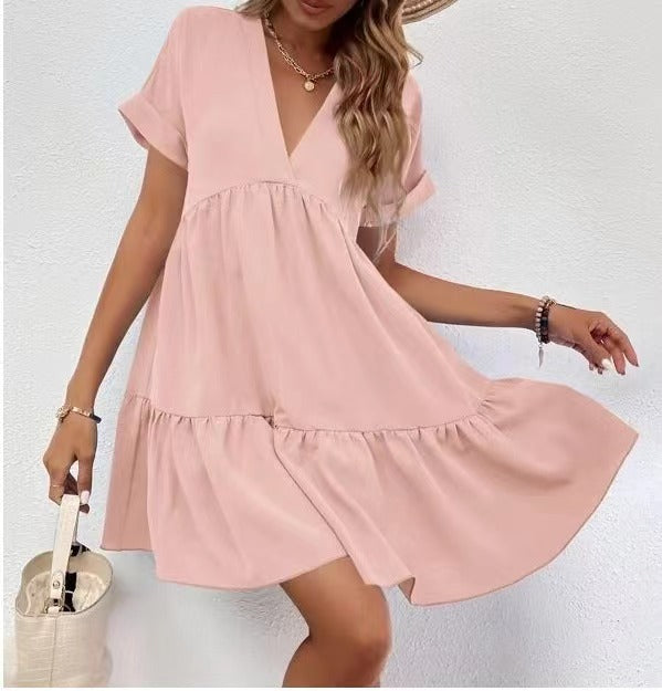 Women’s Summer V-Neck Ruffle Dress – Casual Holiday & Beach Wear