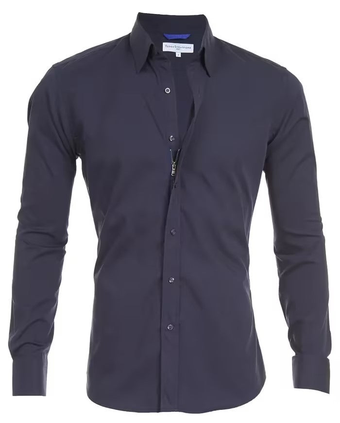 Men’s Long Sleeve Zipper & Button Lapel Shirt – Slim Fit Fashion Top