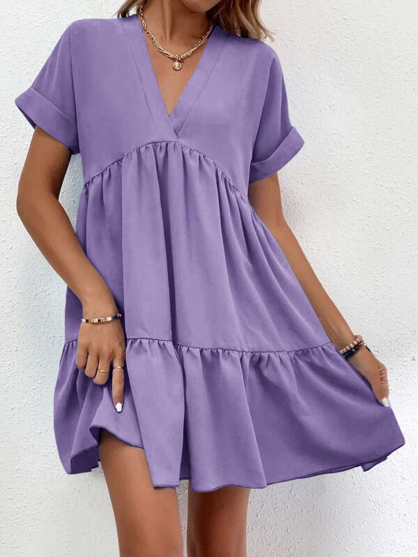 Women’s Summer V-Neck Ruffle Dress – Casual Holiday & Beach Wear