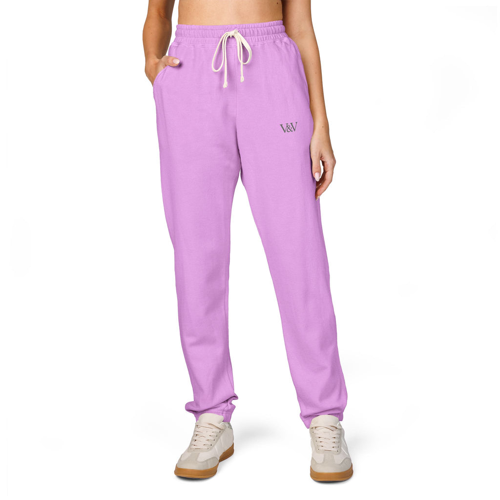 Embroidered Minimal Logo Sweatpants — Garment-Dyed Fleece Joggers