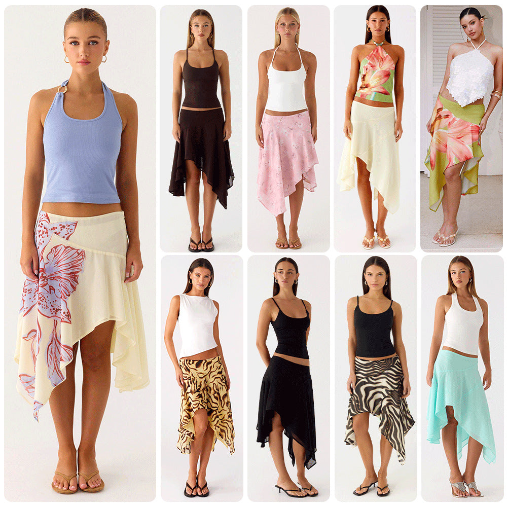 Resort-style European And American Half Skirt New High-waisted Design