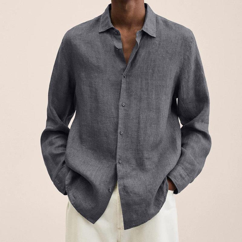 Men’s Long Sleeve Lapel Shirt – Loose Button Cardigan Top