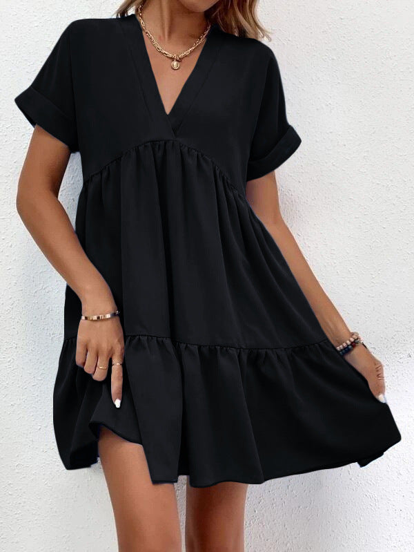 Women’s Summer V-Neck Ruffle Dress – Casual Holiday & Beach Wear