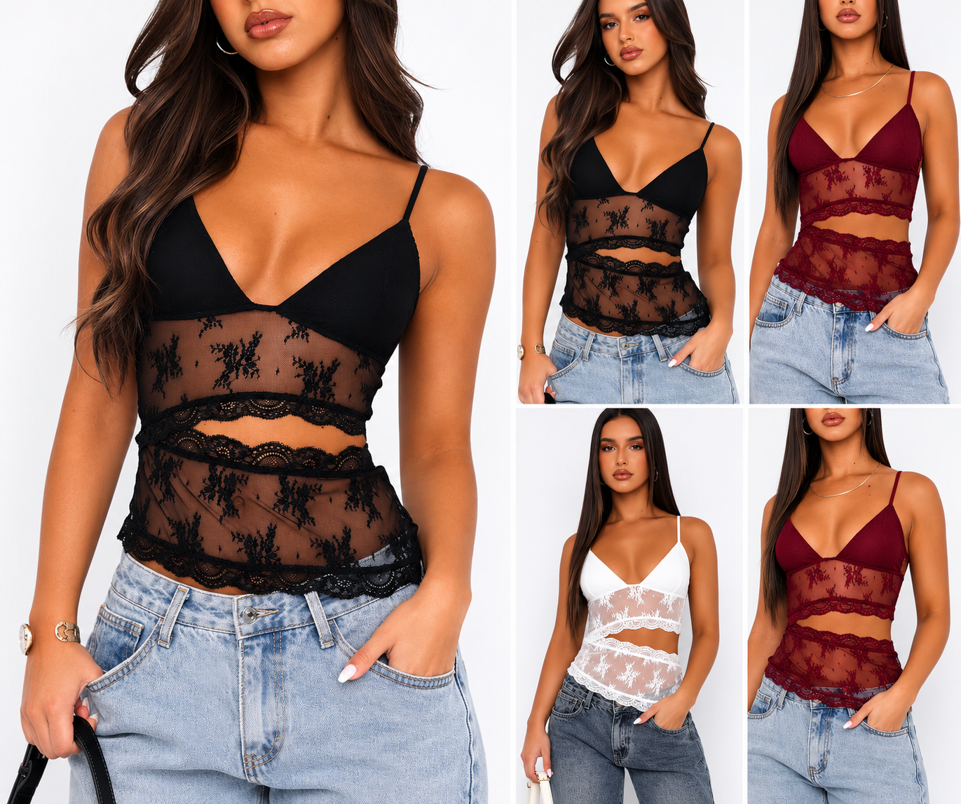 Lace Stitched Backless Small Sling Women V Neck Tank Top Underwear Vest Candy Color Bralette Clothes