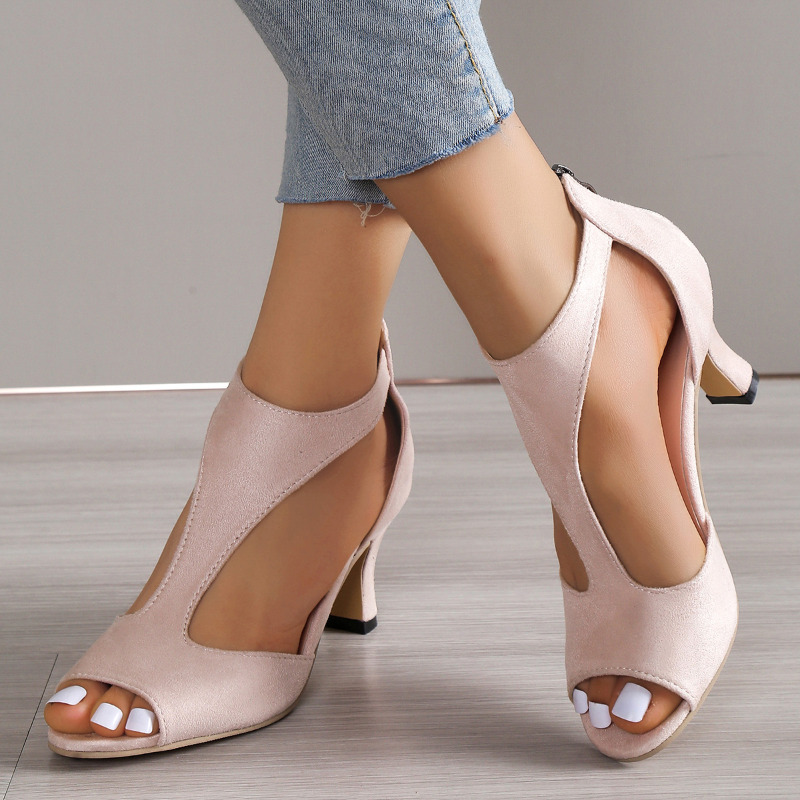 Women's High Heeled Fish Mouth Sandals with Zipper Closure - Summer Dressy Open Toe Footwear