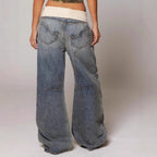 Loose-fitting Straight-leg Jeans With Pockets Fashion Casual Trousers Street-style Pants Women's Clothing
