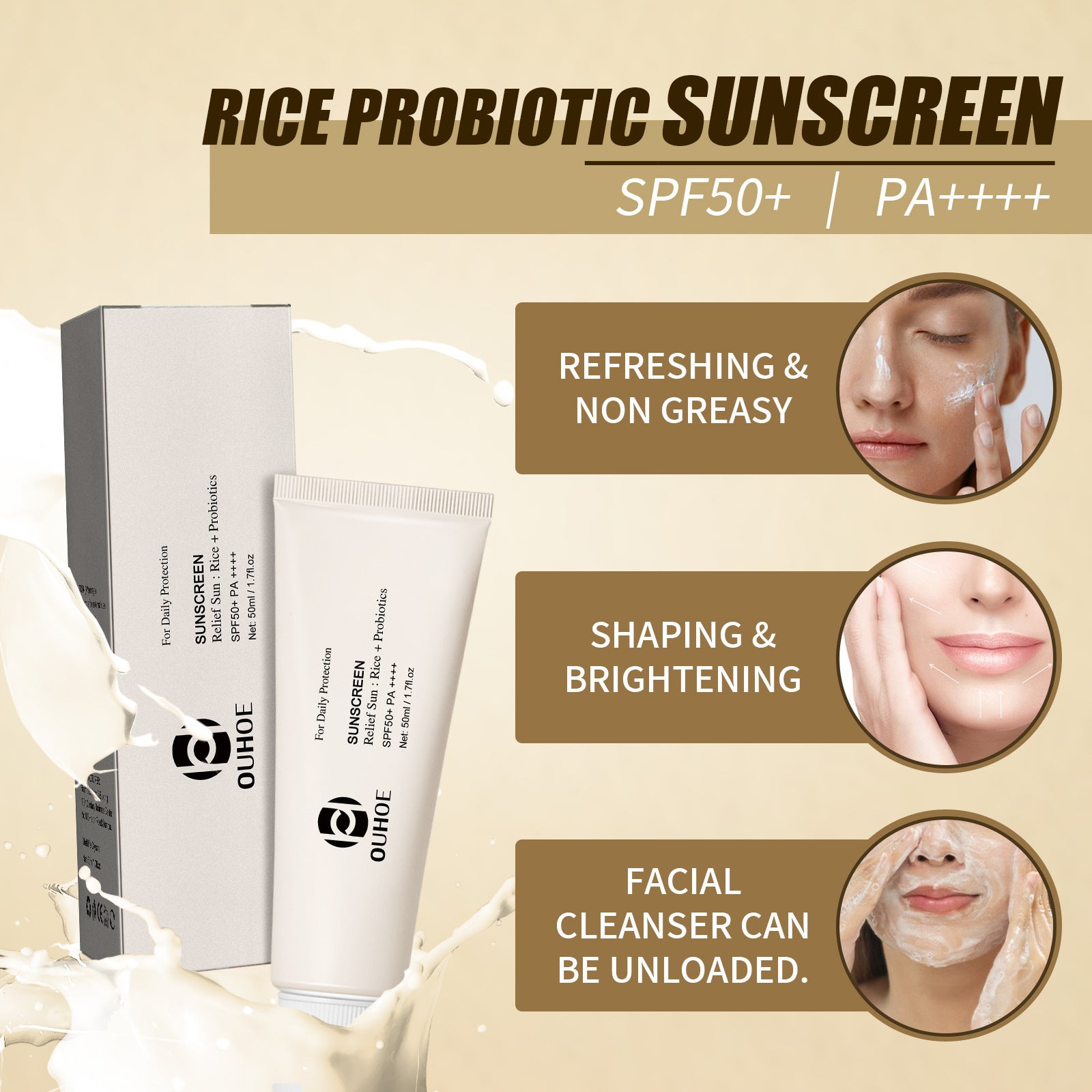 OUHOE Rice Probiotic UV Protection & Moisturizing Face Cream