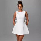 Fashion Big-Bowed Pearls Backless Dress Summer Slim Sleeveless A-line Dresses For Party Evening Women's Clothing