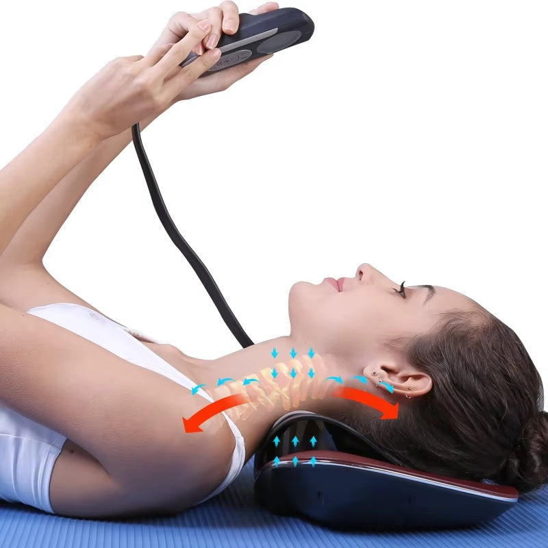 Electric Heated Cervical Neck & Shoulder Traction Massager Pillow