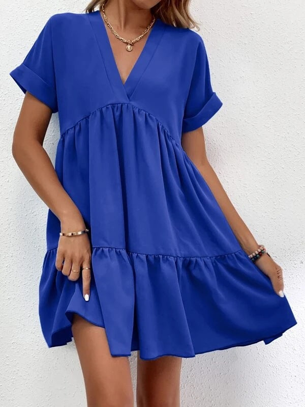 Women’s Summer V-Neck Ruffle Dress – Casual Holiday & Beach Wear