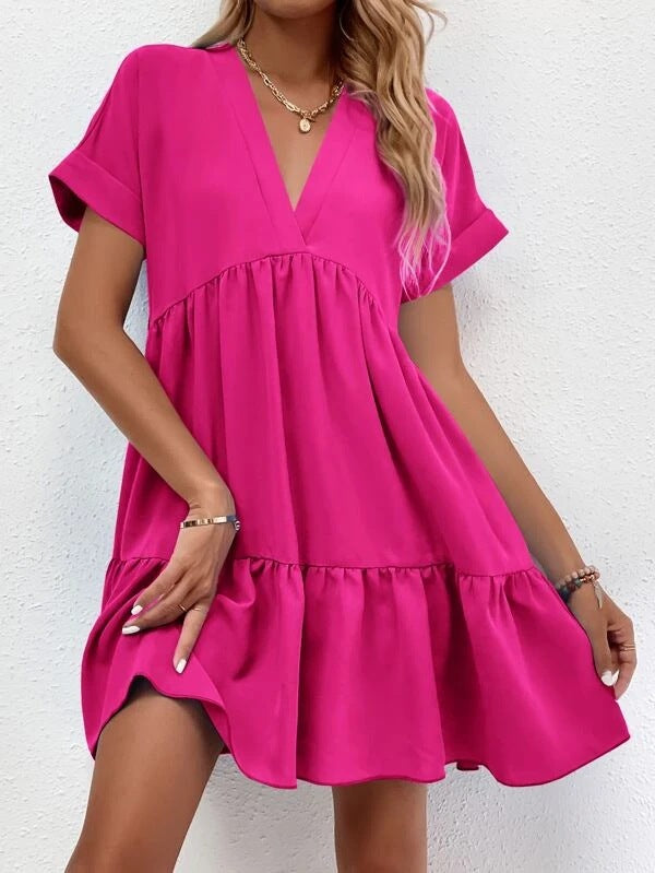 Women’s Summer V-Neck Ruffle Dress – Casual Holiday & Beach Wear