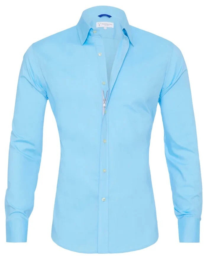 Men’s Long Sleeve Zipper & Button Lapel Shirt – Slim Fit Fashion Top