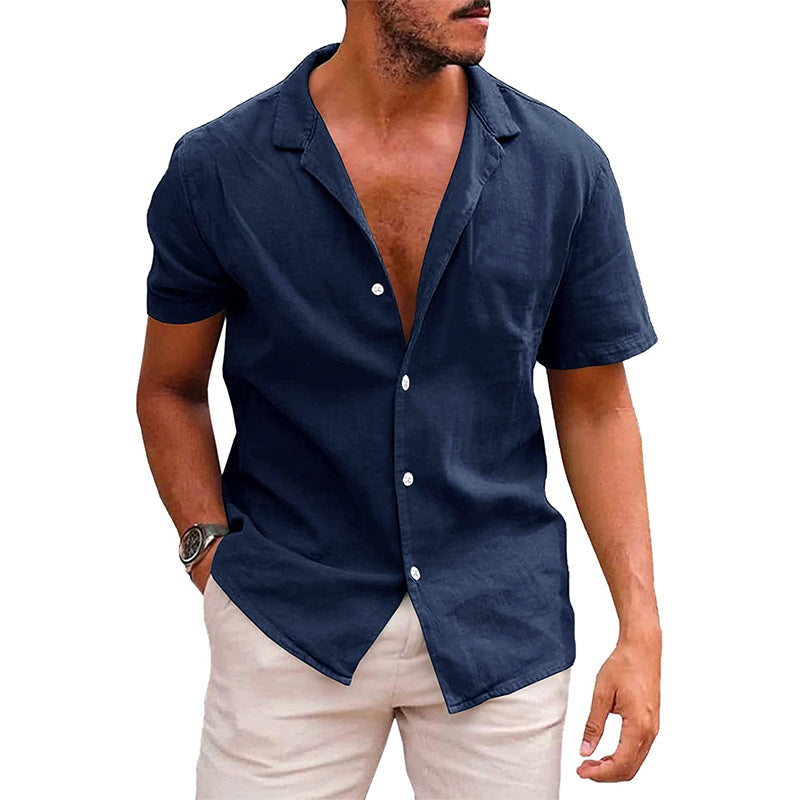 Men’s Casual Short-Sleeve Button-Down Beach Shirt