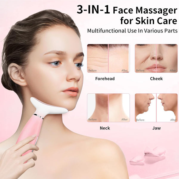Pink Facial & Neck Massager with Heating and 3 Modes