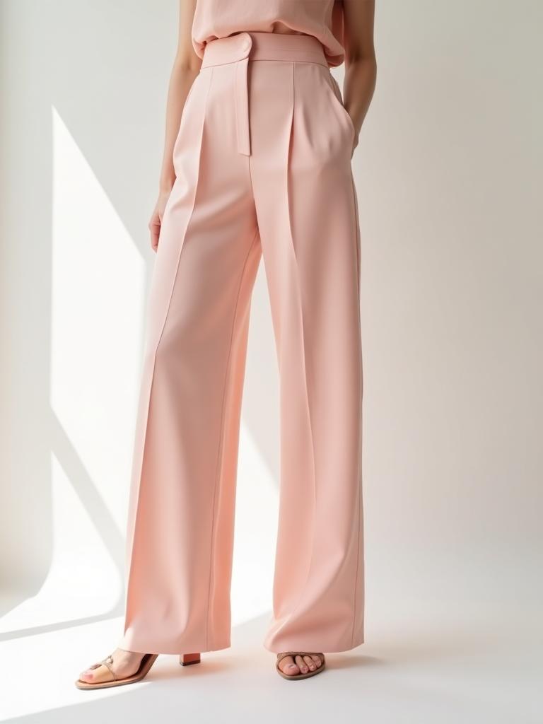 Blush Wide-Leg Crepe Trousers