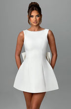 Fashion Big-Bowed Pearls Backless Dress Summer Slim Sleeveless A-line Dresses For Party Evening Women's Clothing