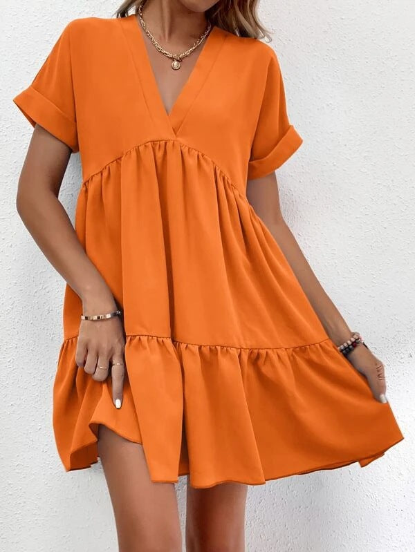 Women’s Summer V-Neck Ruffle Dress – Casual Holiday & Beach Wear